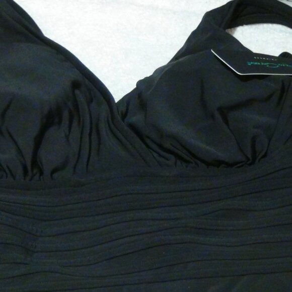Aqua Women's One Piece Swimsuit Waist Detail Over the Shoulder Black S/M/L/XL - Picture 9 of 15